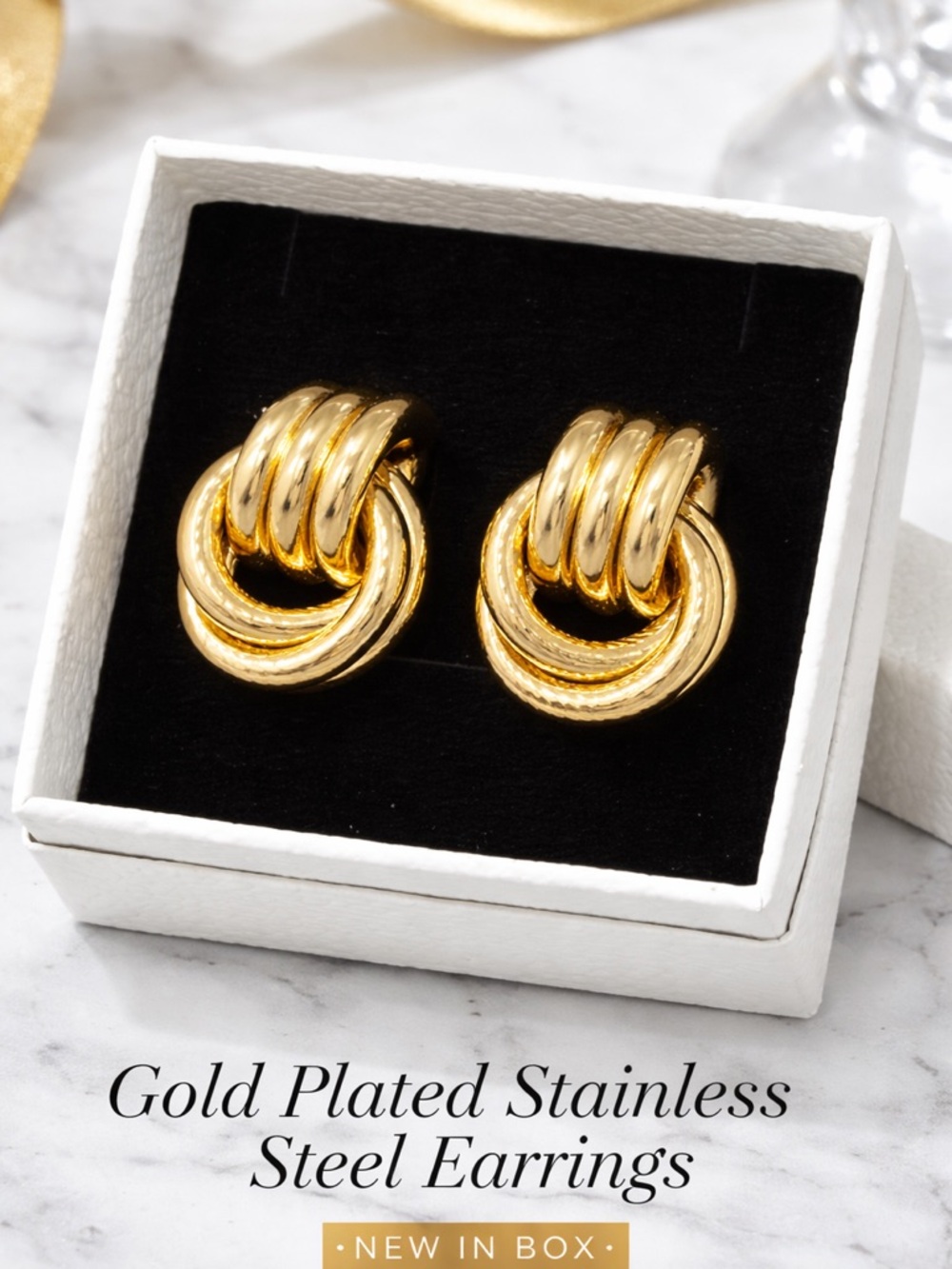 Gold Knot Hoop Stud Earrings - Women Jewelry